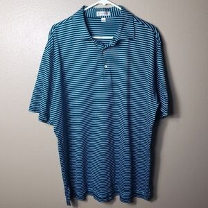 Peter Millar Striped 100% Cotton Turquoise/Black Golf Polo-Size L